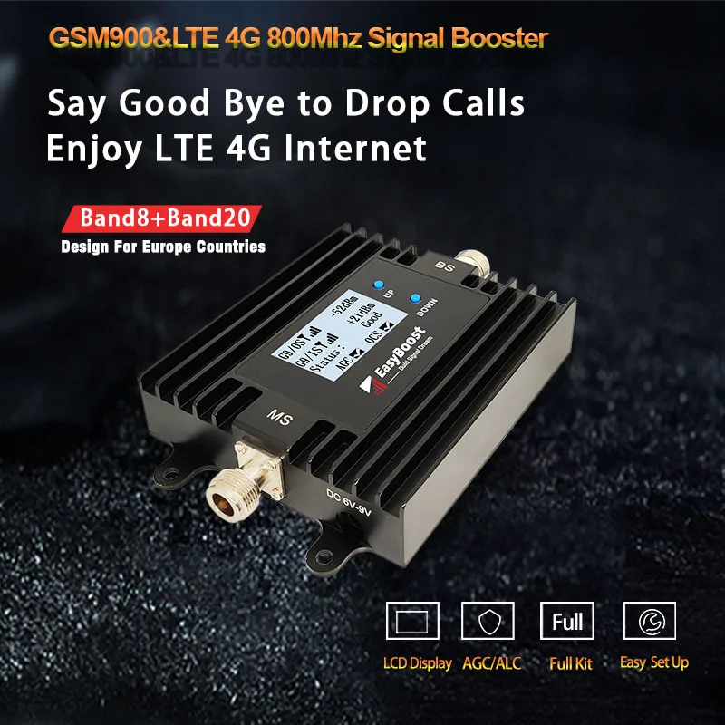 EasyBoost LTE 4G 800Mhz EGSM900Mhz B20 B8 Signal Booster GSM Repeater+ Power Supply Only