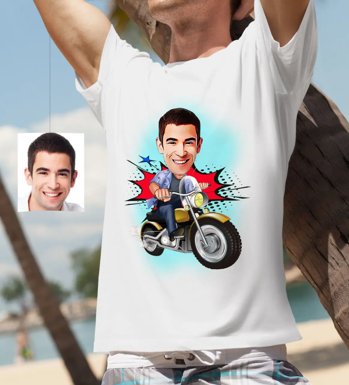

Персонализированные мужские байкерские белые T-Shirt-1 с рисунком