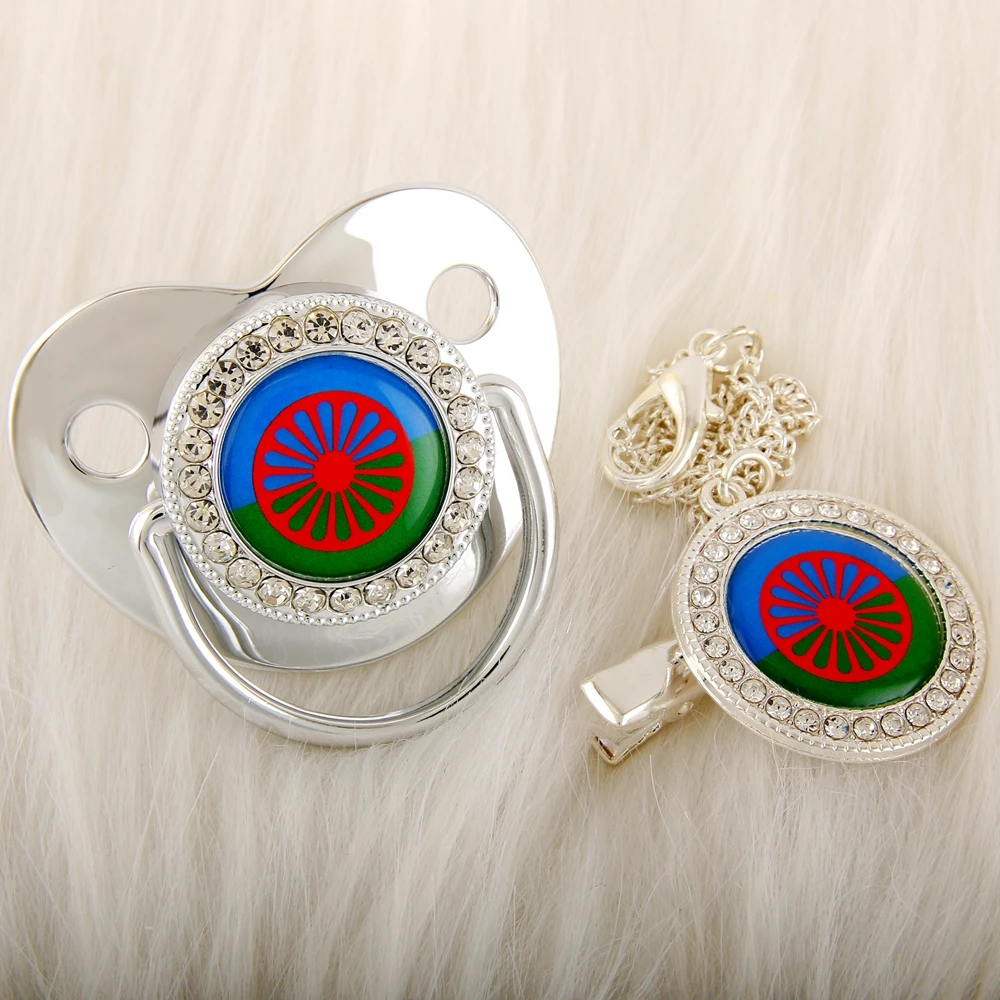 Цыганская романа серебряная Детская Соска с зажимом на цепочке тема Романи флаг