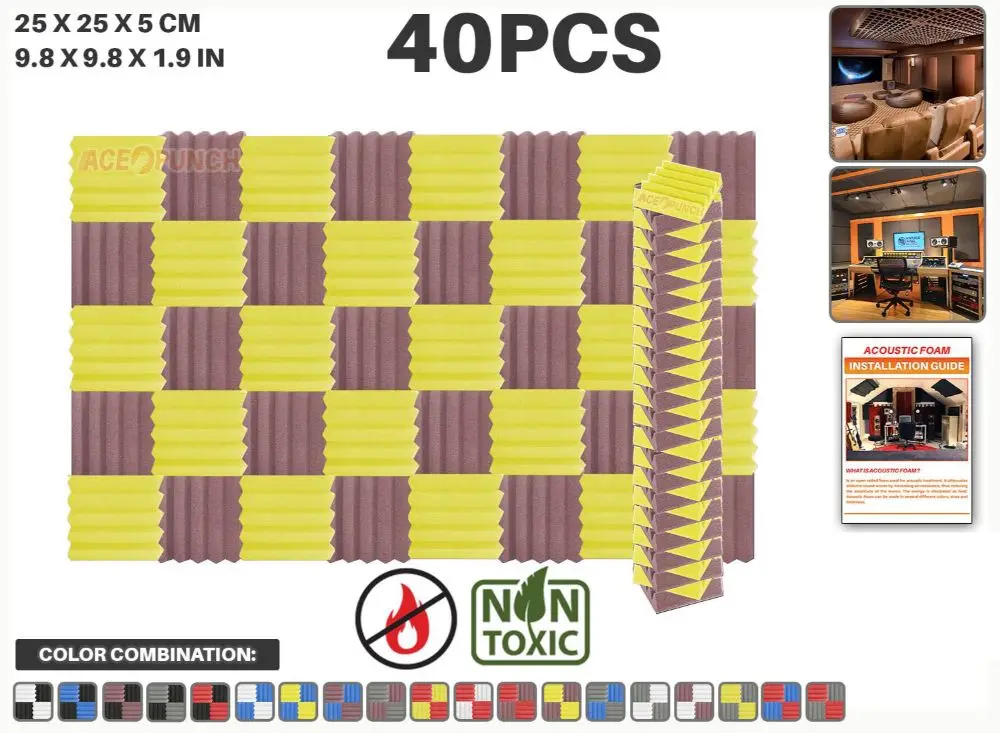 Purple and Yellow Arrowzoom 40 шт Упаковка цветная комбинация 9," x 9,8" x 1," клиновая плитка студия Звукопоглощающая Панель акустическая обработка пены - Цвет: Purple and Yellow