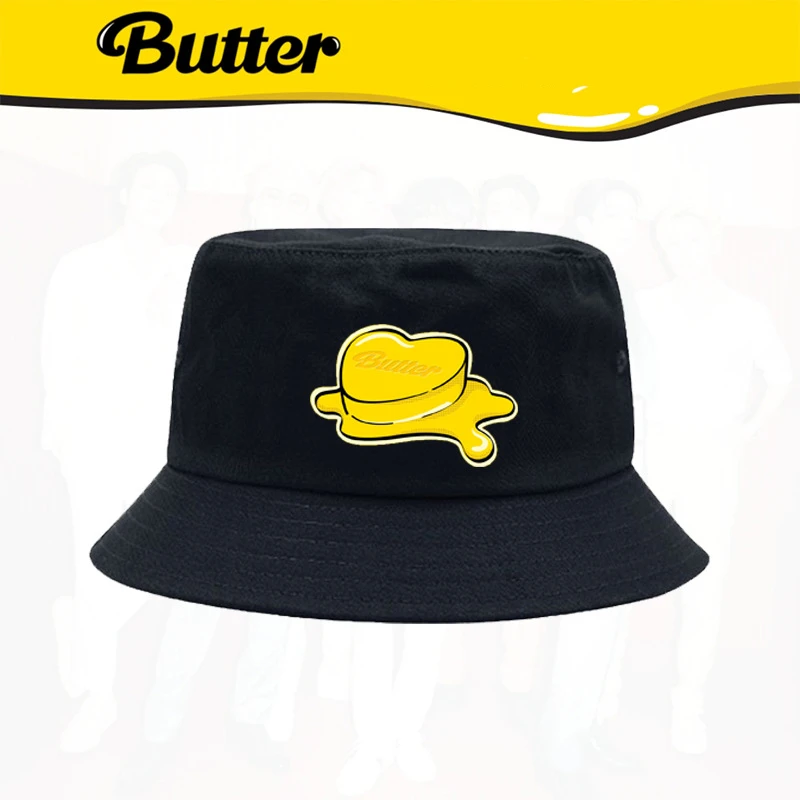 

2021 Summer Sun Hat KPOP Bangtan Boys Album Butter Concert Logo Cotton Printing Fisherman Hat JIMIN JIN SUGA RM Decor Cap K55