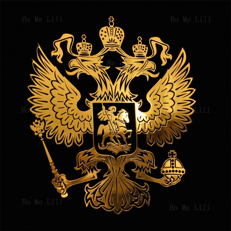 National Emblem Of Russian Federation New Logo Golden Nickel Metal With Eagle Black Background Tablecloths By Ho Me Lili |