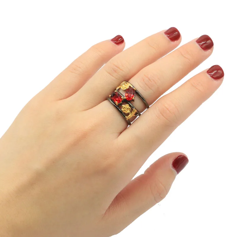 Женский красный рубин с голубым топазом 15 х10 мм|ring blue|925 silver ringsilver ring |