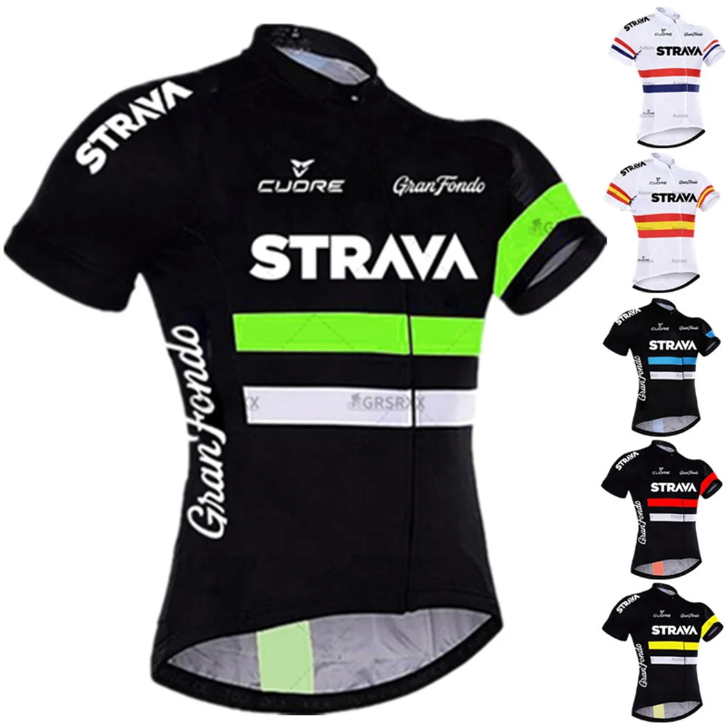 

STRAVA Green Cycling Jersey Short Sleeve Men Summer 2021 Mountain Bike Clothing Anti-UV Bicycle Shirt Pro Team Cycling Wear Ropa