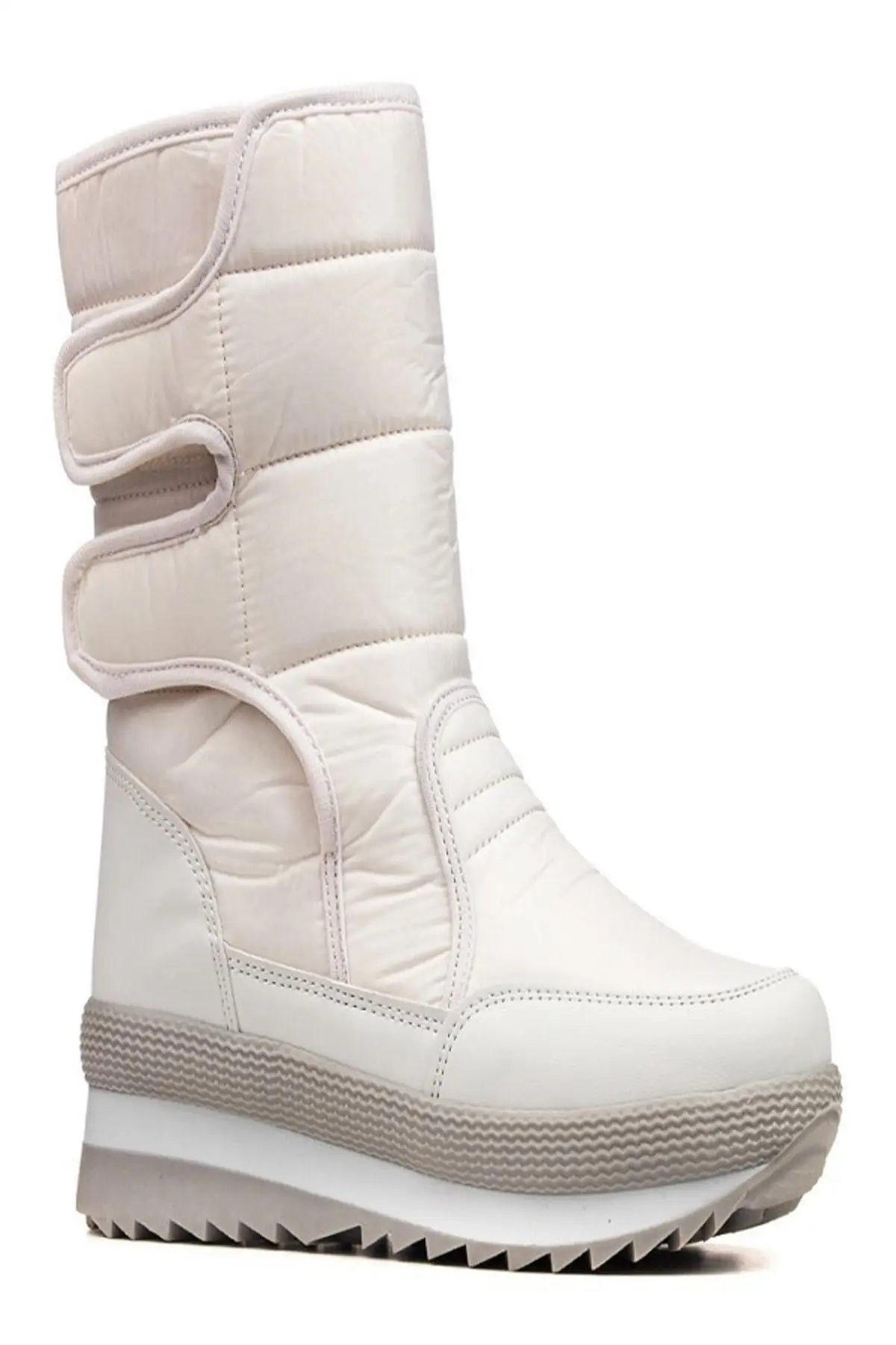 

Women White Gray Thermal Furry Slip-Resistant Outsole Snow Boat