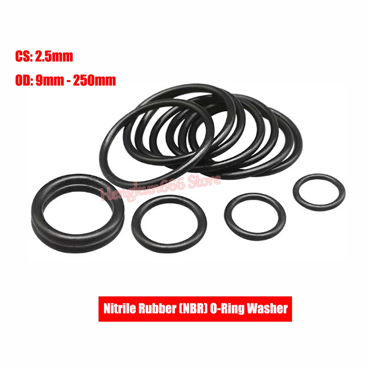 

CS 2.5mm O-Ring Black Nitrile Rubber NBR O Ring Seals Washer OD 9mm-250mm Round O Type Gasket Corrosion Oil Resistant High Temp