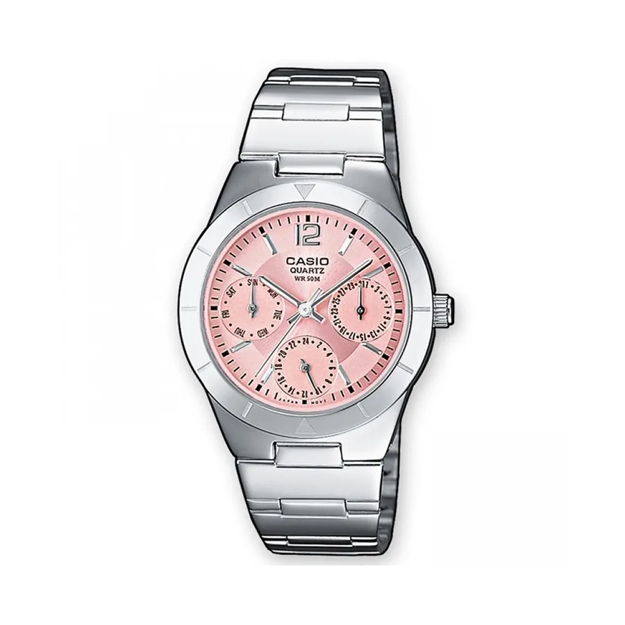 Pulseira de Aço Casio Clássico Relógio Feminino Dial Rosa 50m Água Resistir Ltp-2069d-4a