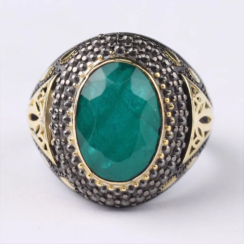 

Mans 925 Silver Paraiba Tourmaline Handmade 18K Plated Ring, Oval shaped gemstone sterling silver ring