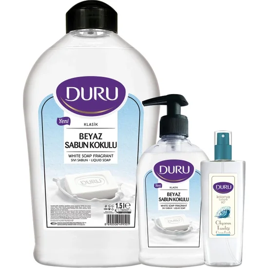 

STUNNING WITH ITS WONDERFUL SMELL Duru White Soap Scented Liquid Soap 1,5 Lt + 300 ml + Duru Ocean Cologne Spr FREE SHIPPING