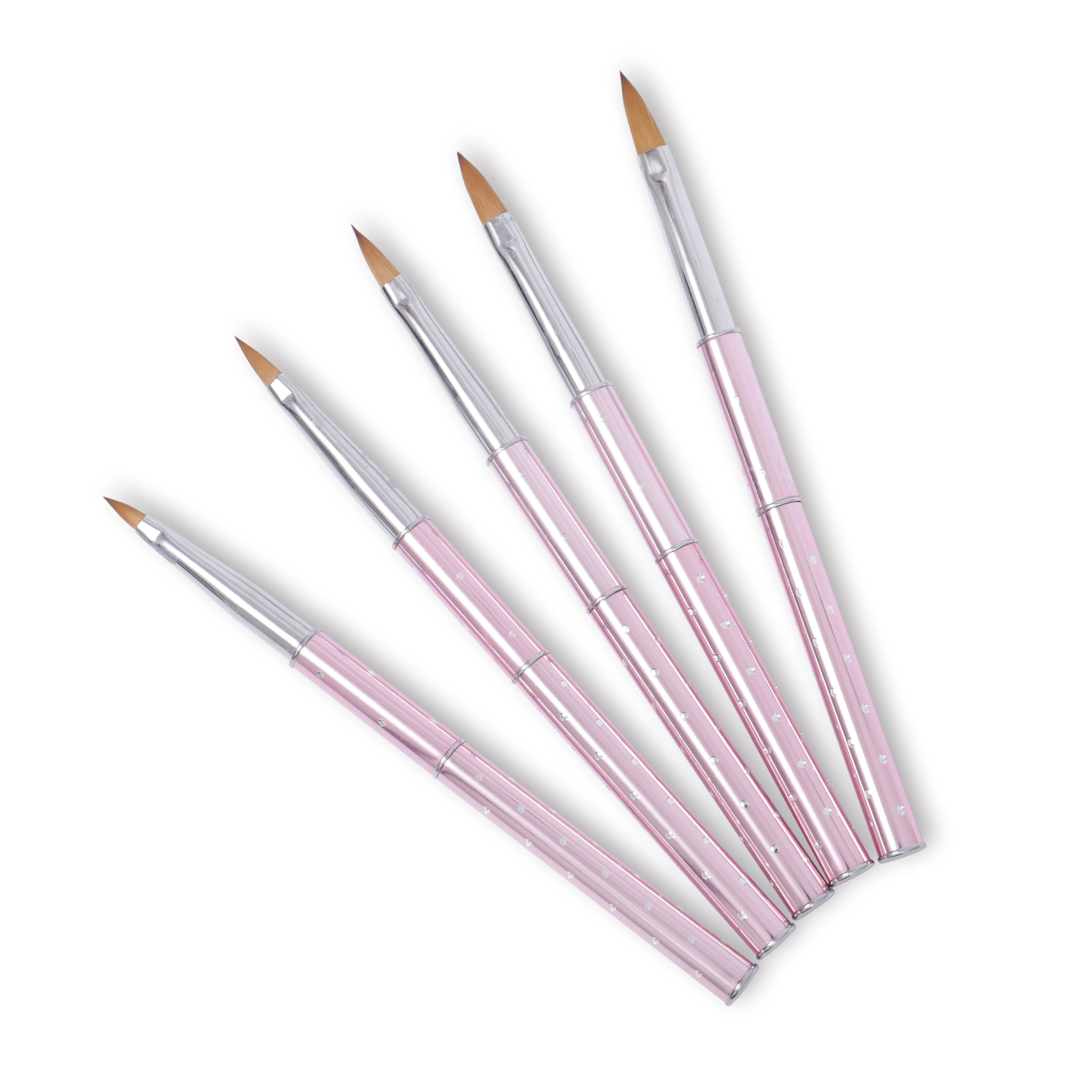 

5pcs/set #2 #4 #6 #8 #10 Kolinsky & Nylon Hair Nail Art Brush Pink Acrylic Brush Pen For UV Gel Polish Manicure Tools Kit