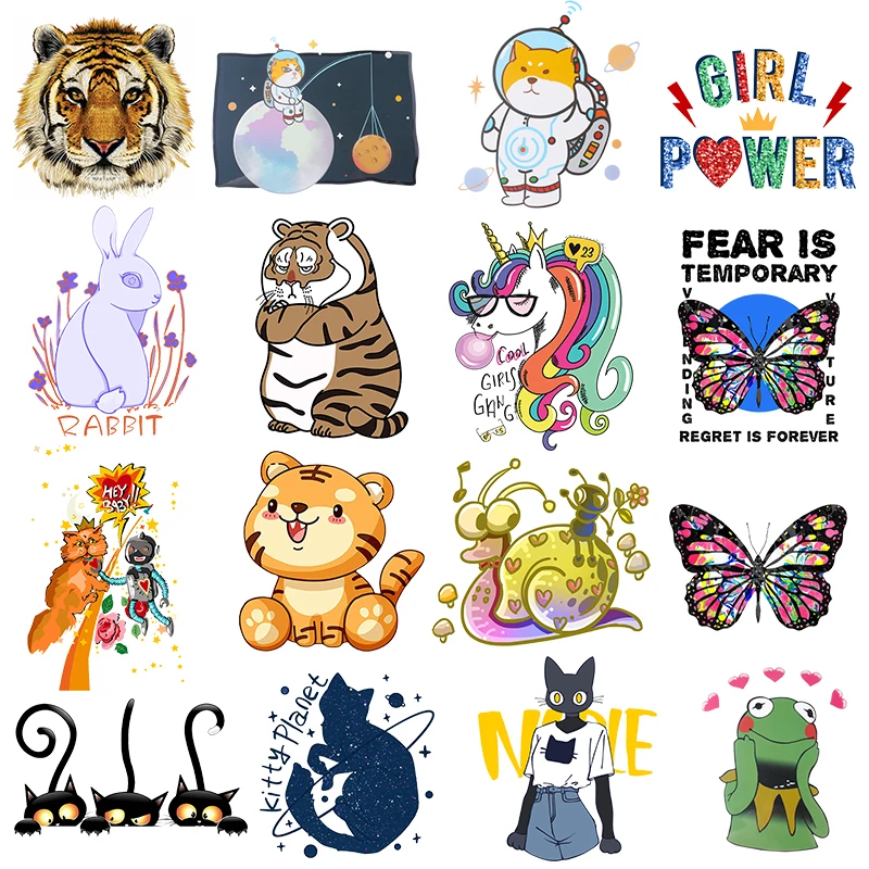 

Cartoon Patch Iron On Transfer For Clothing Animal Patches Thermo Stickers On Clothes For T-Shirt Stripe Thermal Applique Decor