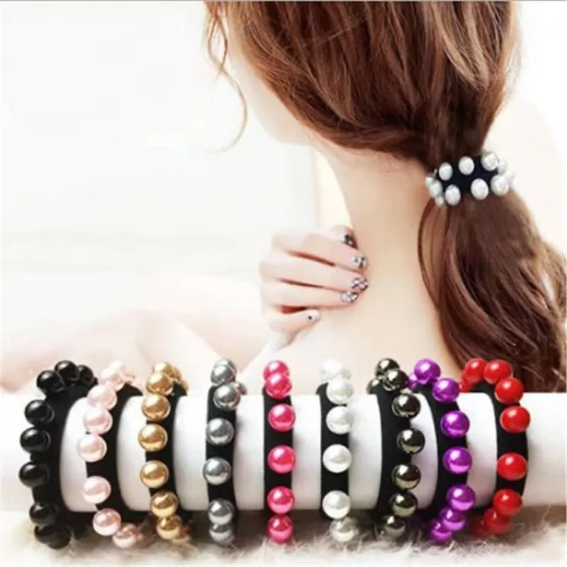 

ICECLOUDS 3pcs Pearl Beads Hair Rope Ponytail Elastic Holder Hair Ring Elegant Lady Hairwear Headband Jewelry Hair Accessories