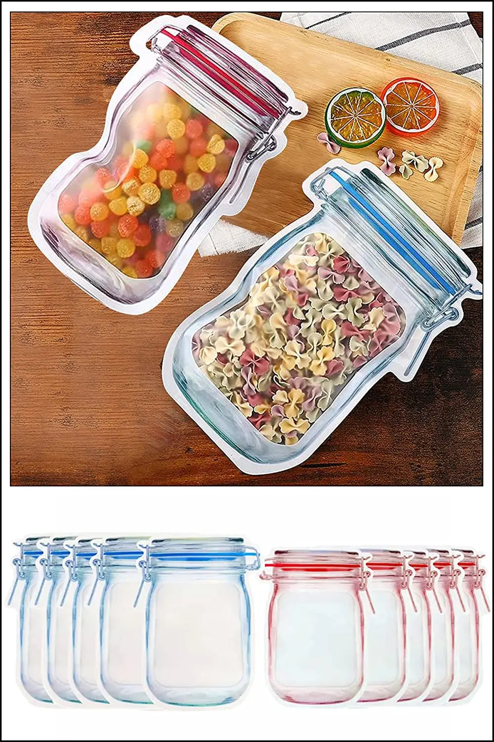 

10 Pieces Reusable Mason Jar Bottles Bags Nuts Candy Cookies Bag Waterproof Seal Fresh Food Storage Bag Snacks Zip Lock Bags