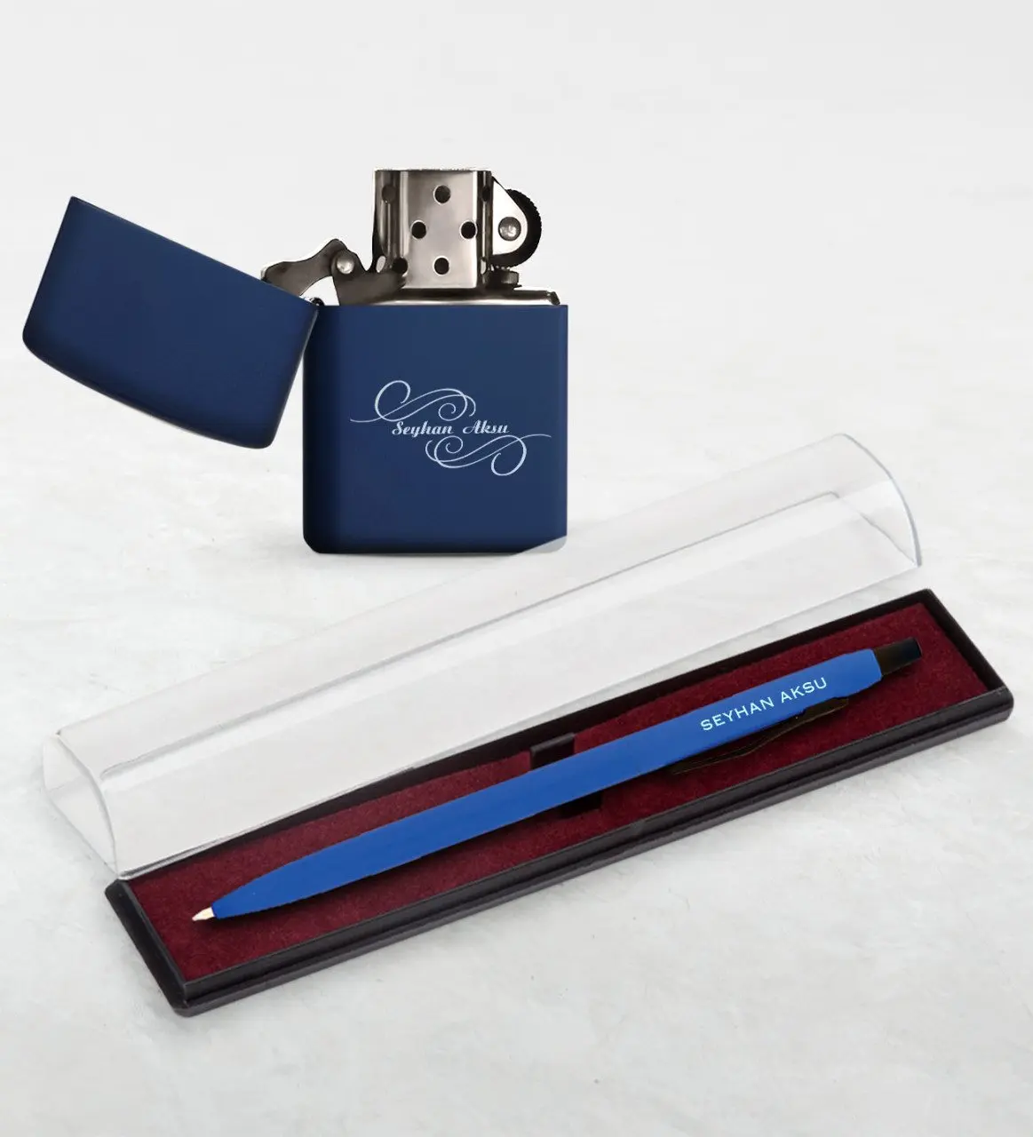 

Personalized Is Navy Gasoline Lighter and Pen Set-3