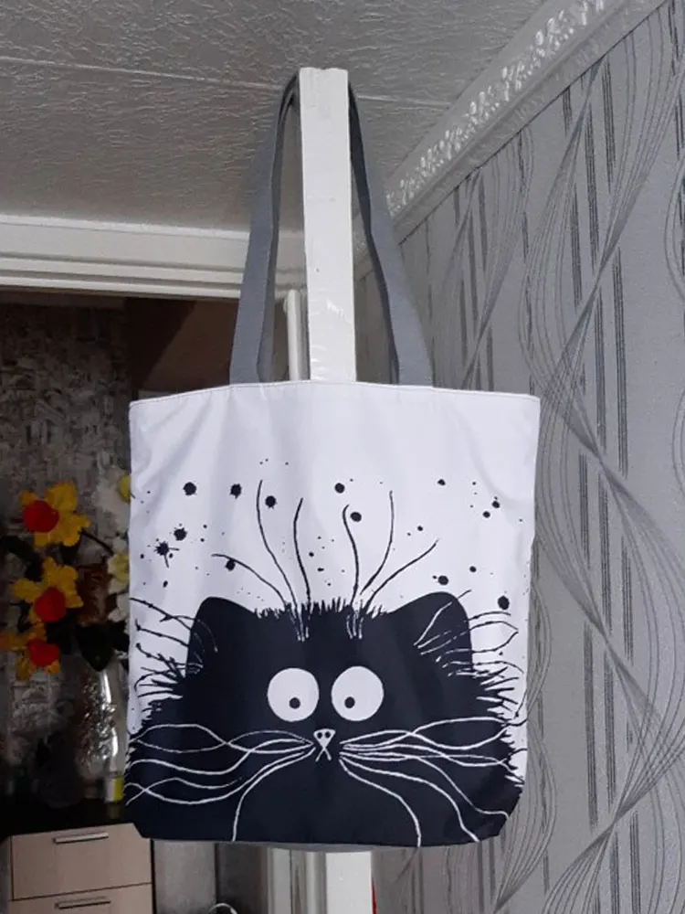 Черная Милая ткань с принтом кошки искусственная мультипликационная