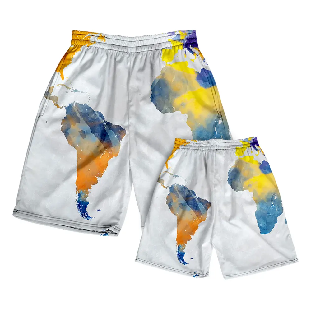 2022 New Summer Men's Swim Surf Basketball Outdoor Sports Running Fitness Casual Beach World Map Print Loose Shorts Easy To Dry