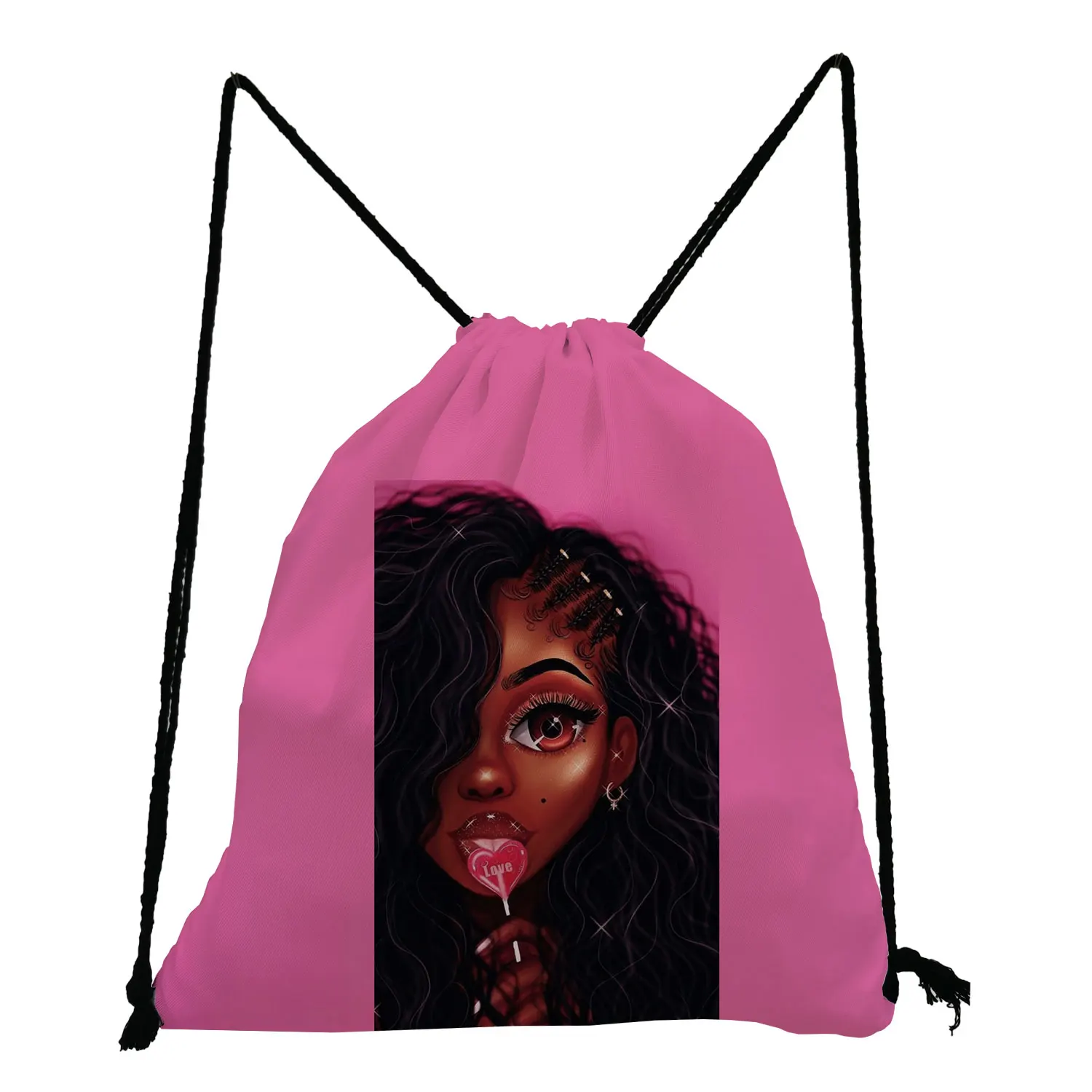 

Sexy Afro Girls Print Softback Bag Pretty Unisex Drawstring Bags Portable Shoe Bag for School Fashion School Bags Shopping Bags