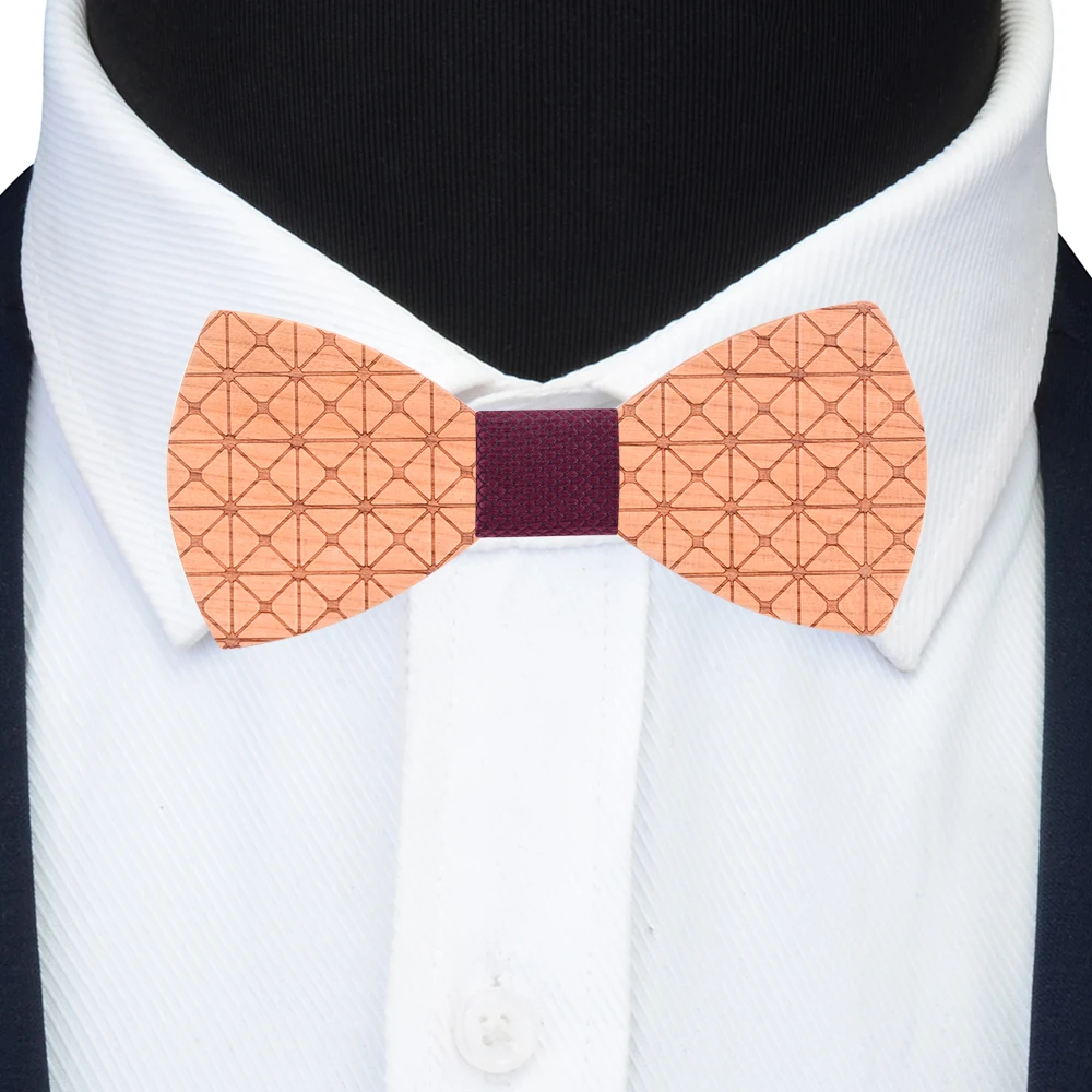 Клетчатый резной деревянный галстук-бабочка Красный Черный твердый носовой