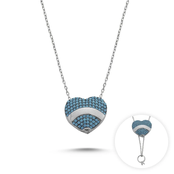 

Silver 925 Sterling Zircon Inside Engagement Secret Heart Necklace