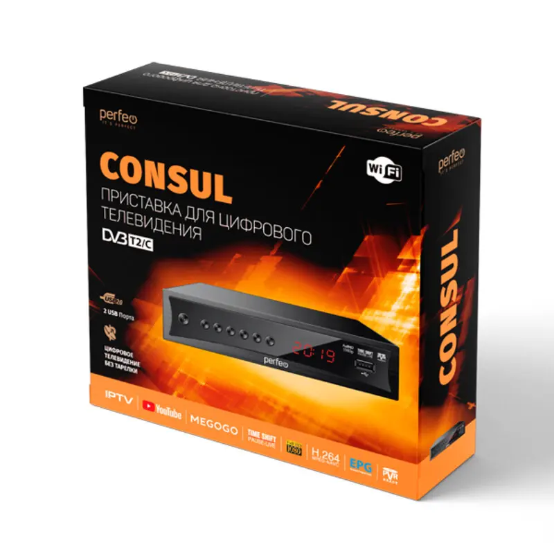 Perfeo DVB-T2/C приставка &quotCONSUL" для цифр.TV Wi-Fi IPTV HDMI 2 USB DolbyDigital пульт ДУ | Электроника