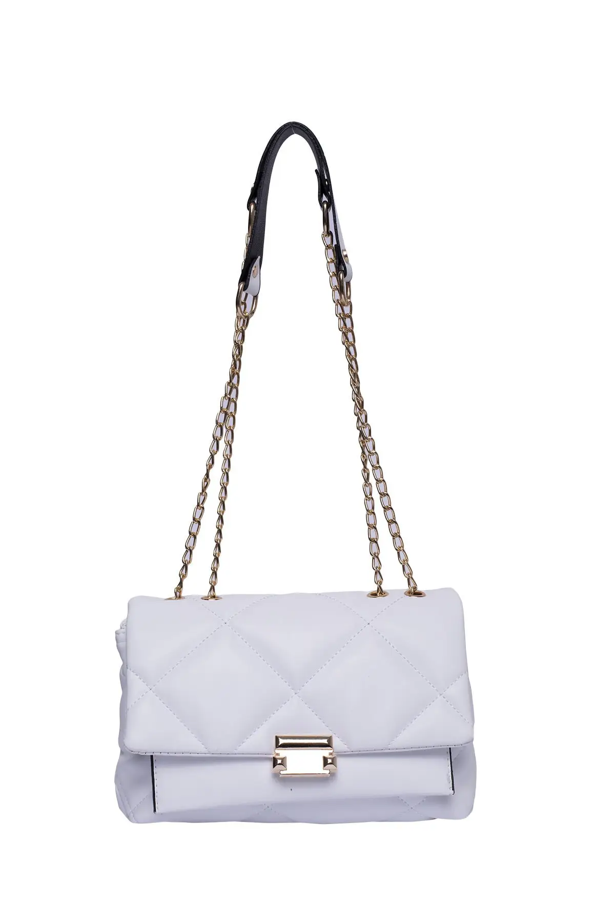 

Women's White Quilted Chain Cross Shoulder Bag