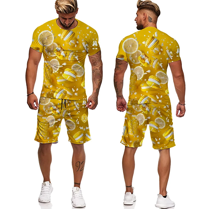 

Sport Wear Short Sleeve Men/Women T-shirt Suit Summer Fashion 3d Candy Print Two-piece Top Set