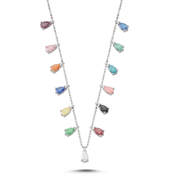 Silver 925 Sterling Drop Frosted Zircon Dangle Necklace