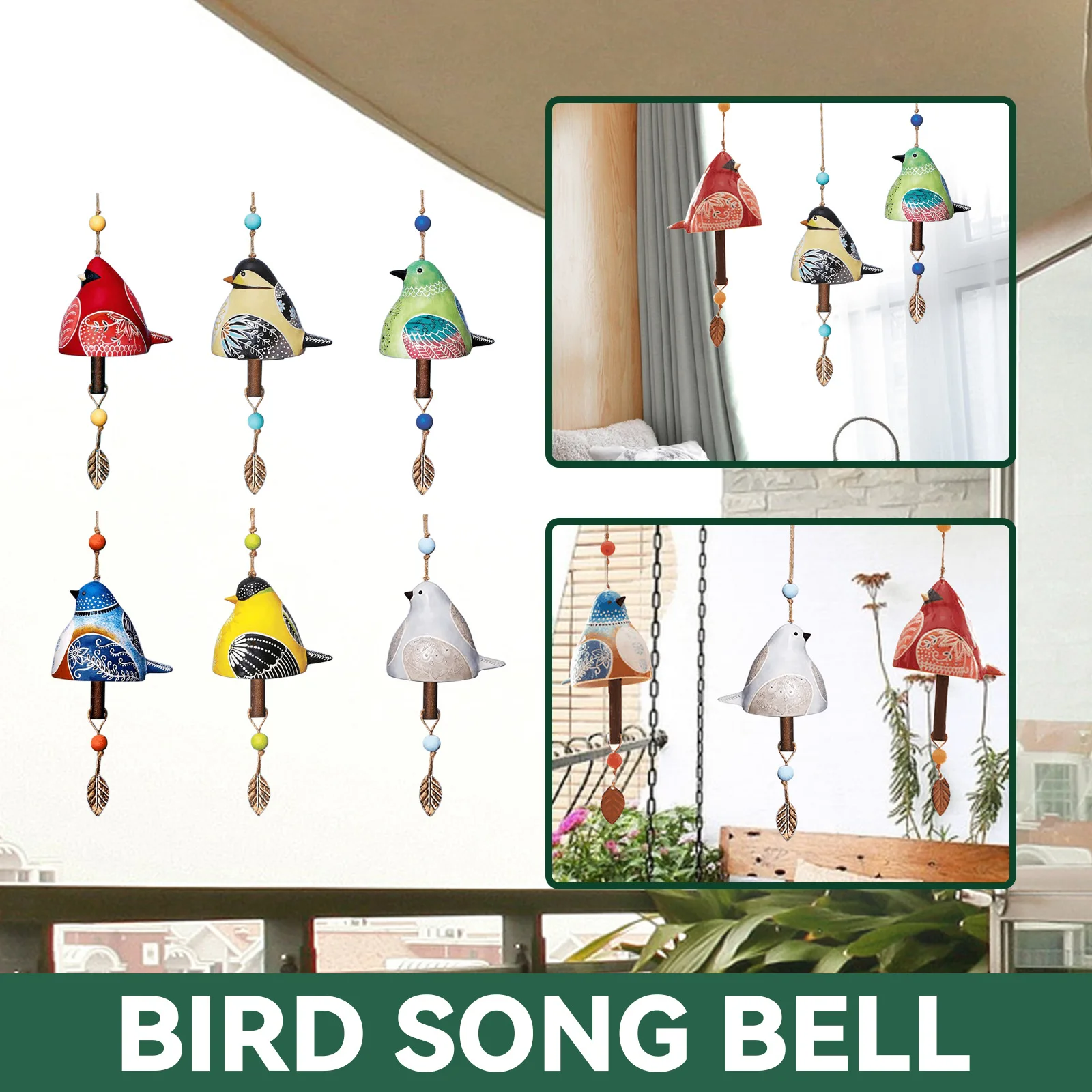 

Hand Painted Resin Hanging Bird Song Bell Bird Wind Chime For Wall Window Door Wind Bell Hanging Ornaments Garden Patio Decor