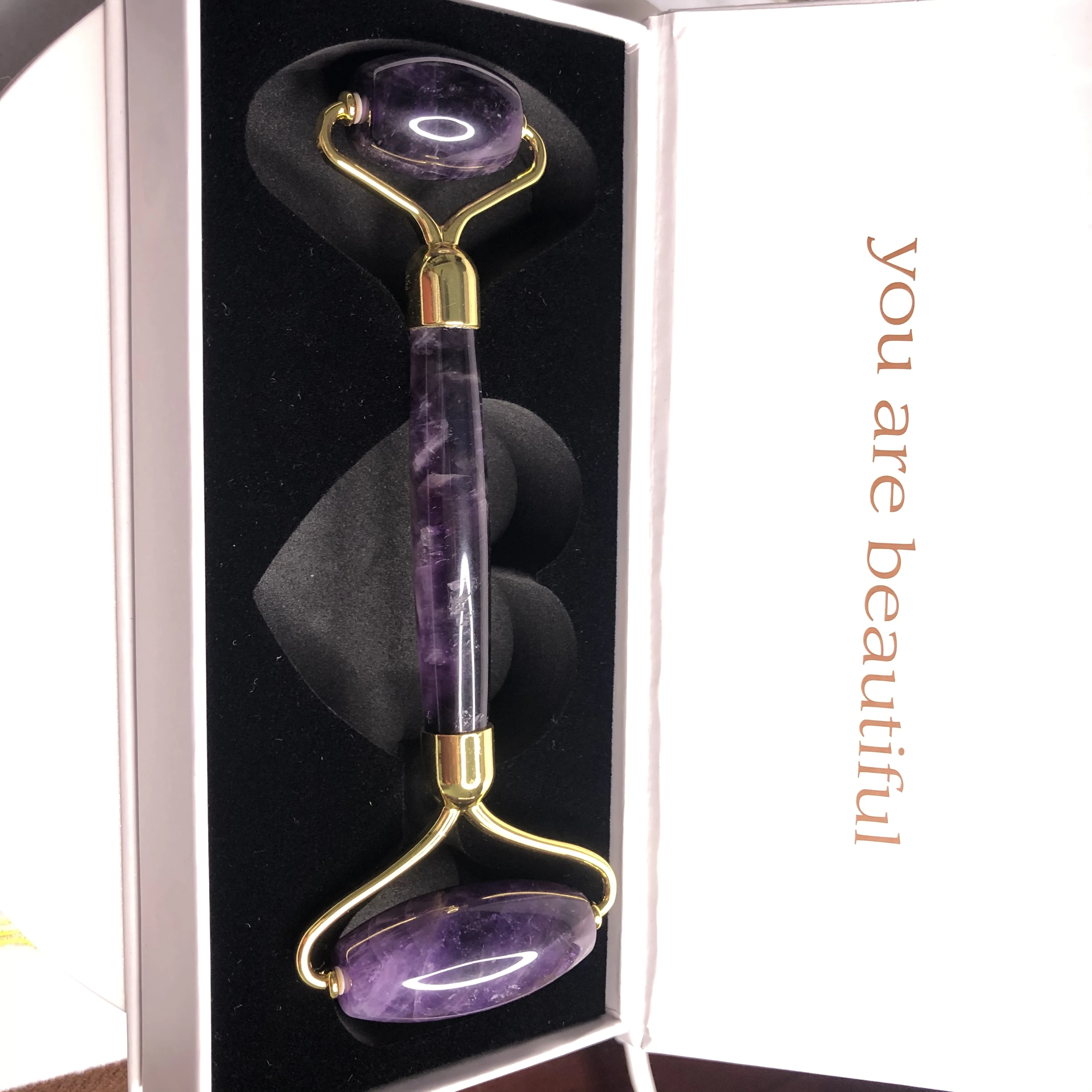 

Natural Amethyst Stone Beauty Roller Tool Girl Gift Face Lift Massager Crystal Roller Set Facial Massage Jade Roller