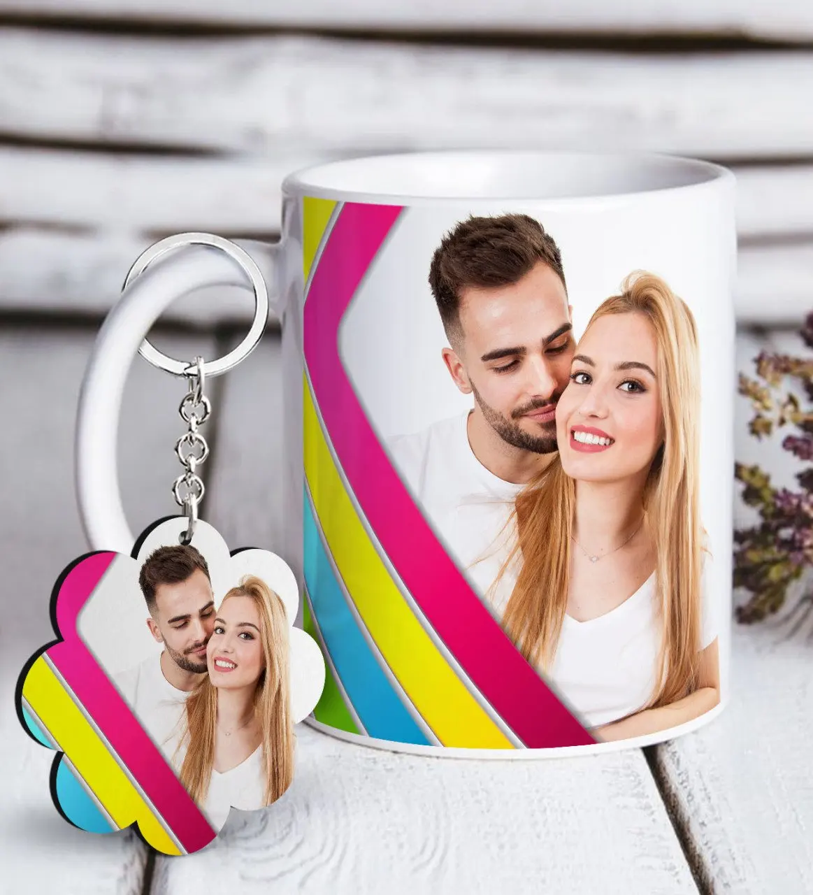 

Personalized Photo White Mug and Keychain Gift Seti-2
