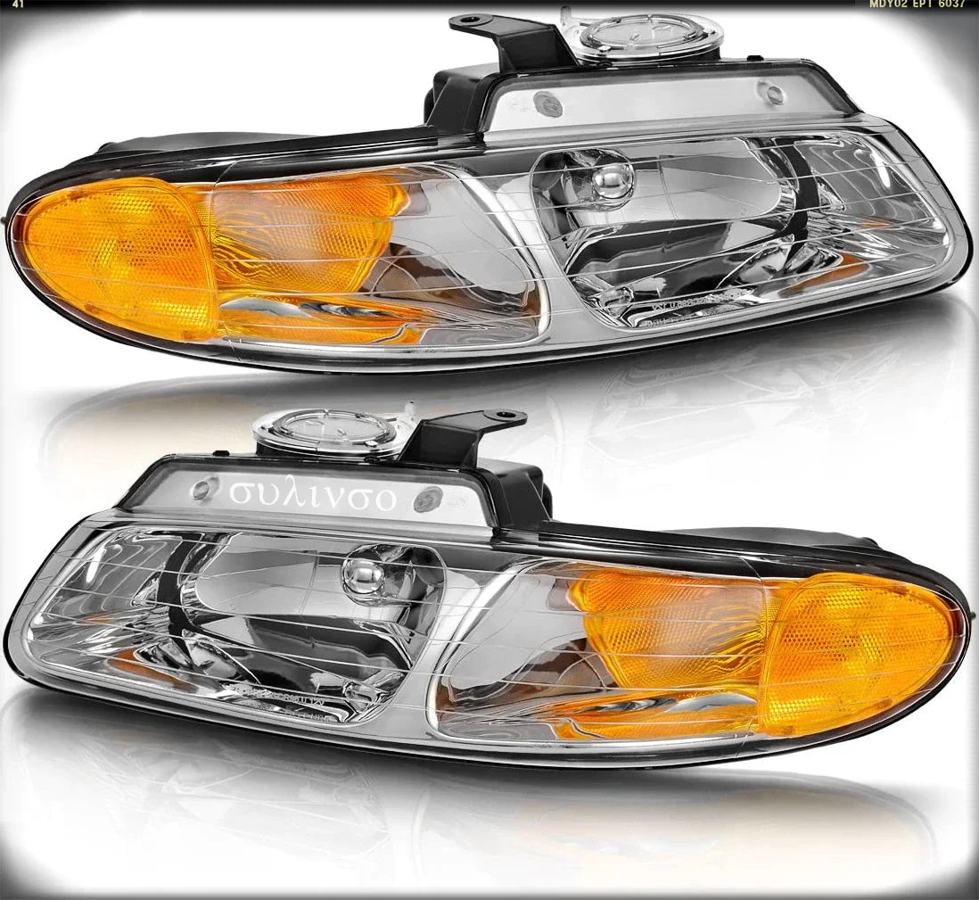 

Headlight Assembly Compatible For 96-00 Dodge Caravan 96-00 Chrysler Town and Country 96-00 Plymouth Voyager Van Chrome Housing
