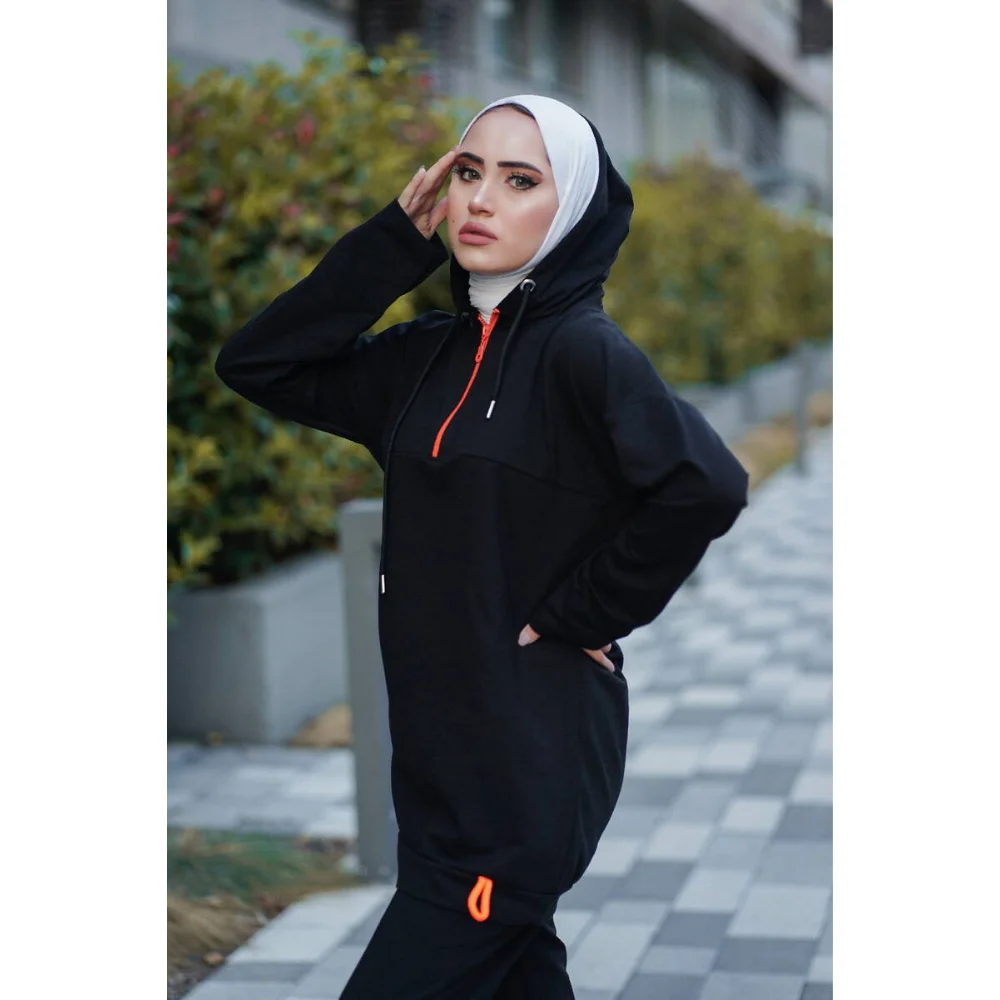 NEON ZIPPER HOODED TRACK SUIT Trend Moda  abaya muslim dress women kaftan open abaya long dress african dresses for women abayas