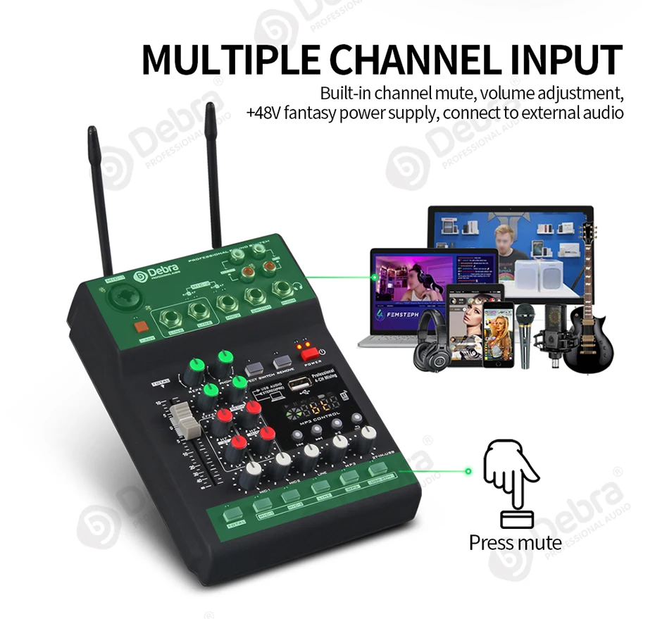 2-канальный беспроводной микрофон Debra MB-02 UHF DJ консольный микшер с Bluetooth + фантомное