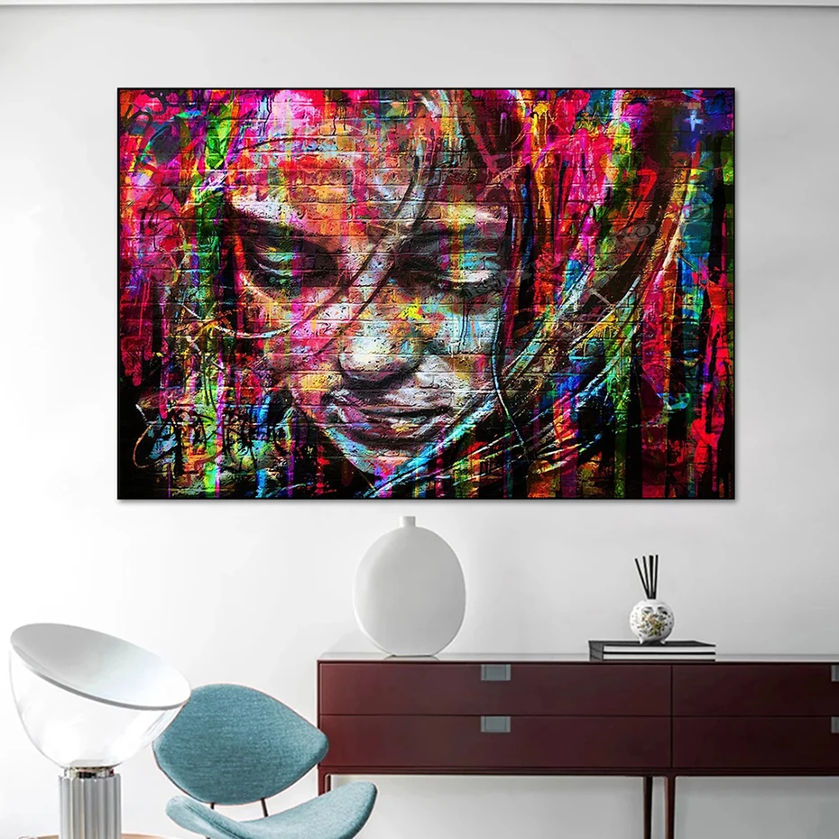 

Graffiti Artwork Samantha HUGE Canvas Painting Ready to Hang Memento Posters Prints Color HD Pictures for Living Room Decoration