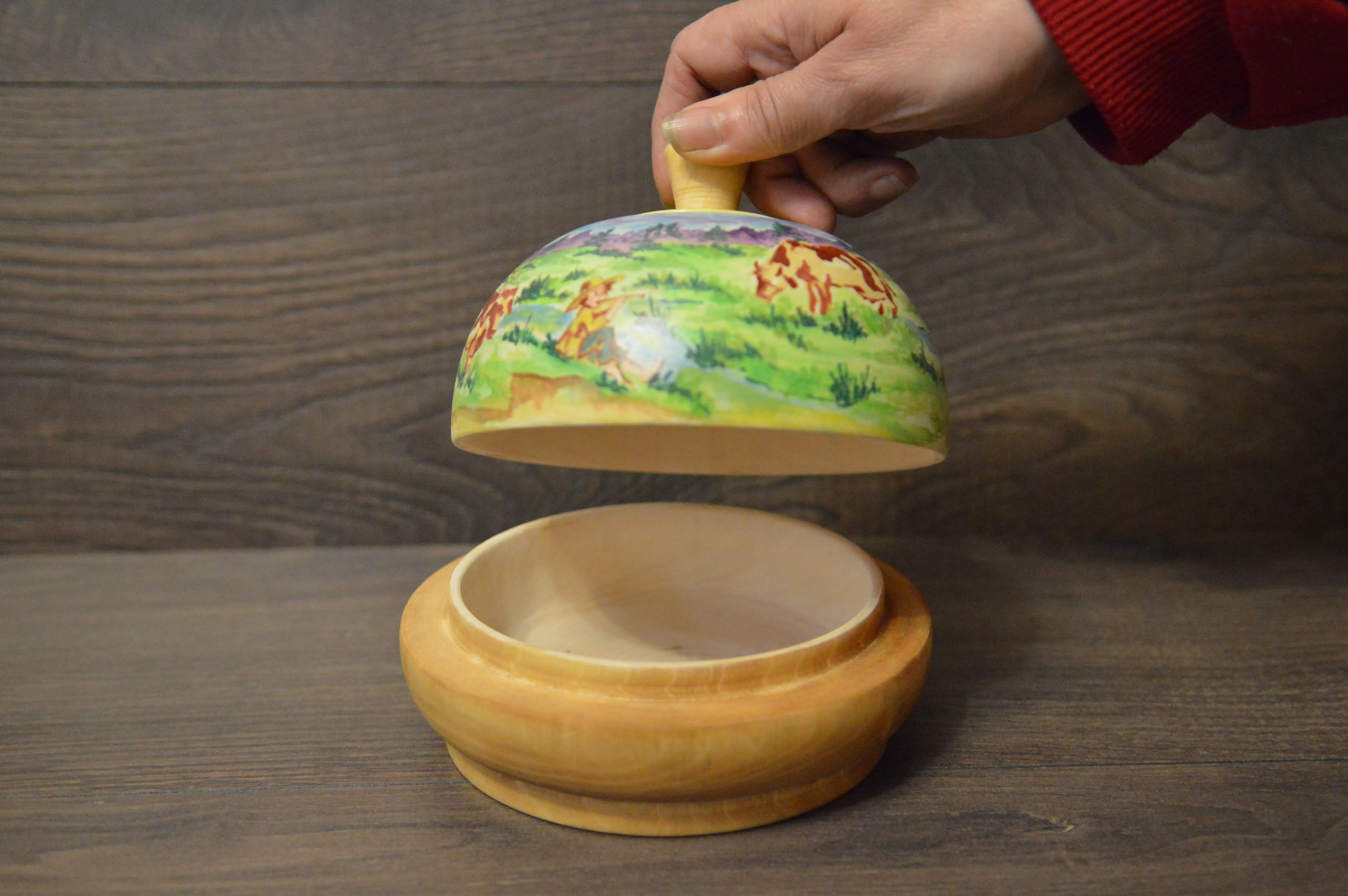 Butter dish made of natural wood Author's hand-painted Exclusive Made in Russia |