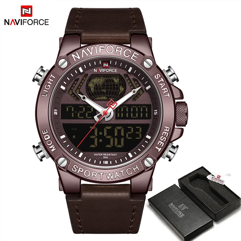 CECEDBN BOX NAVIFORCE, роскошные золотые мужские часы, спортивные, светодиодный, цифровые, кварцевые часы, военные, кожа, водонепроницаемые часы для мужчин, Relogio Masculino - Цвет: CECEDBN BOX