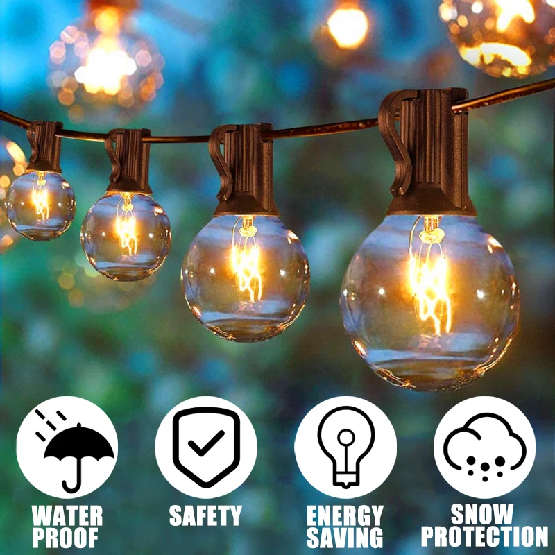

25FT 30FT Fairy String Light Wedding Decorative G40 LED Globe Light String Christmas Outdoor Patio Garden Street Party Decorate