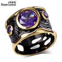 dreamcarnival 1989 vintage jewelry ring for women gothic black gold color hiphop purple cz punk hollow wedding cincin orang roma