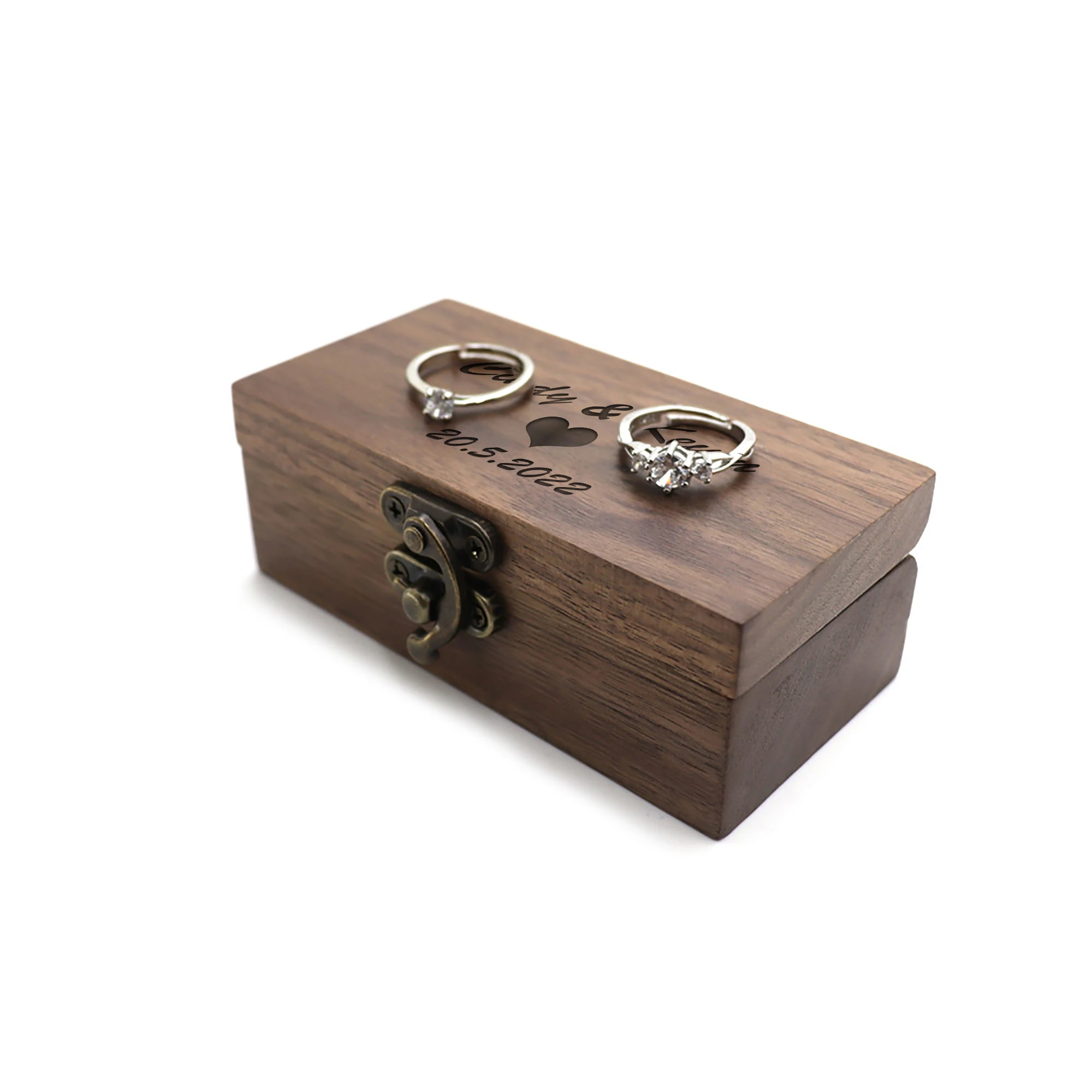 Rustic Ring Bearer Box Custom Groom & Bride Name Date Wooden Ring Boxes for Wedding Rings Holder Proposal Wedding Ring Holder