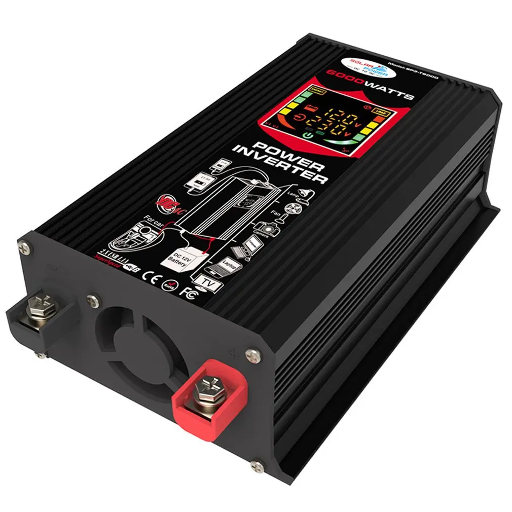 

New Car Conversion Inverter LED Display Dual USB Black/Yellow 6000W Inverter 12V-220V Multiple Protection