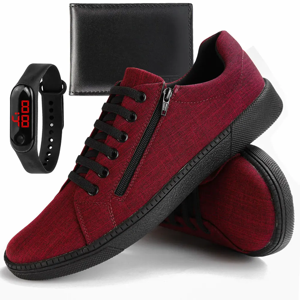 

Tênis Sapatênis Masculino Zíper Skateboard Casual Confortável com Carteira e Relógio