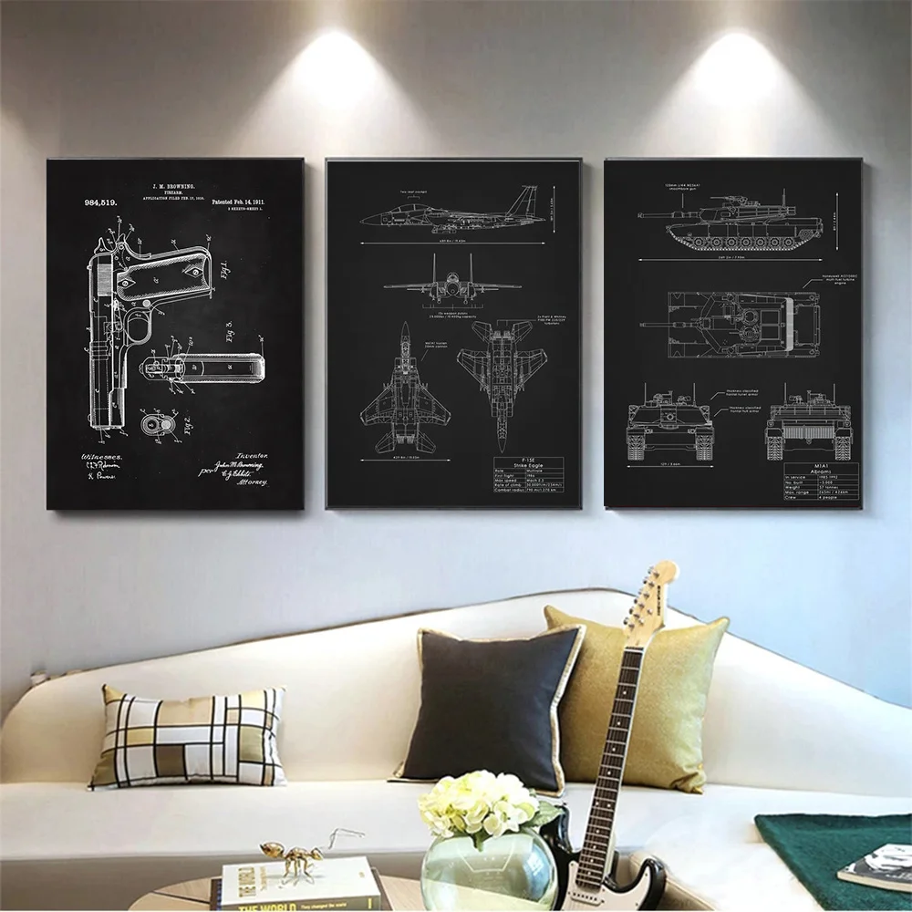 

Aircraft Assembly Blueprint Poster And Prints Black and White Canvas Art Wall Painting For Living Room Modern Home Decor