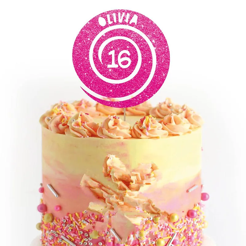 Персонализированный топпер для торта Lollipop Sweet с именем на заказ Глиттер Топпер для украшения торта для детской вечеринки и вечеринки в честь рождения ребенка.