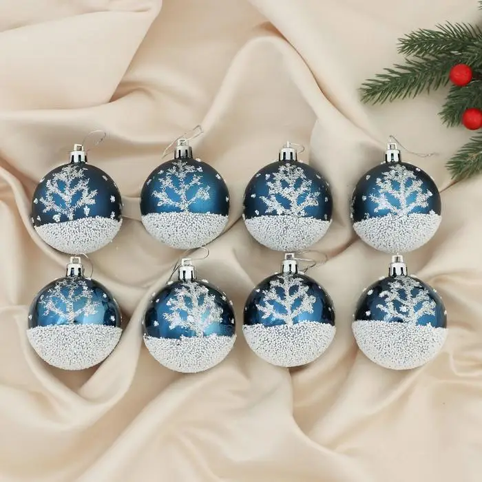 Набор шаров пластик d-6 см 8 шт 'Заснеженный лес' сине-белый (комплект из 3 шт) |