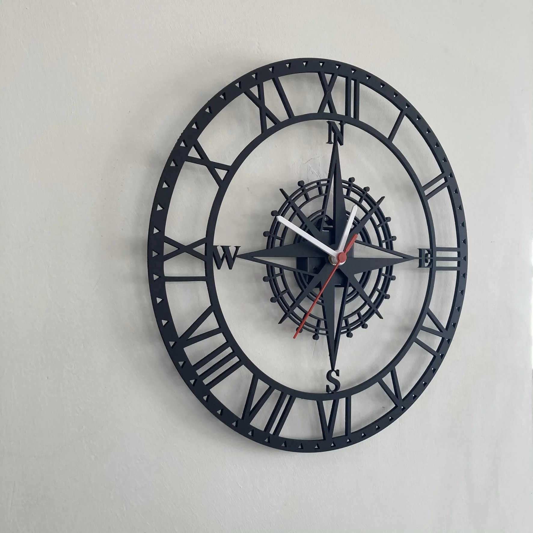 

Geometric Compass Matte Black Wood Wall Clock 35x35cm