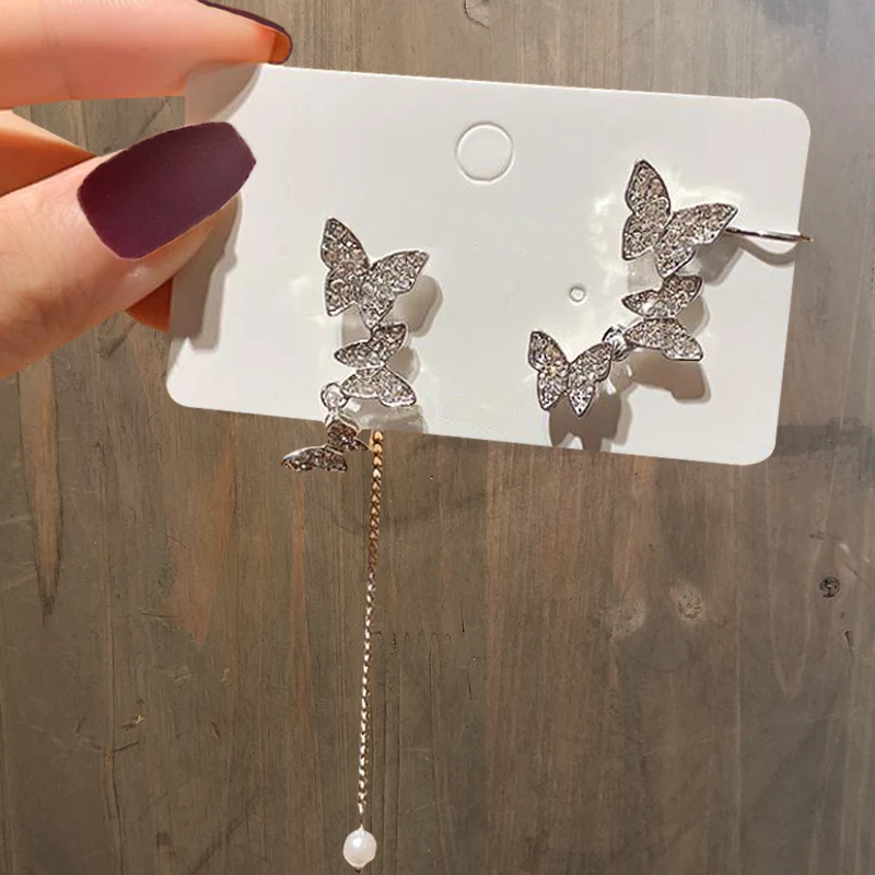 

New Fashion Silver Color Pavé Crystal Shiny Butterfly Stud Earrings For Women Elegant Temperament Wedding Party Jewelry Gifts