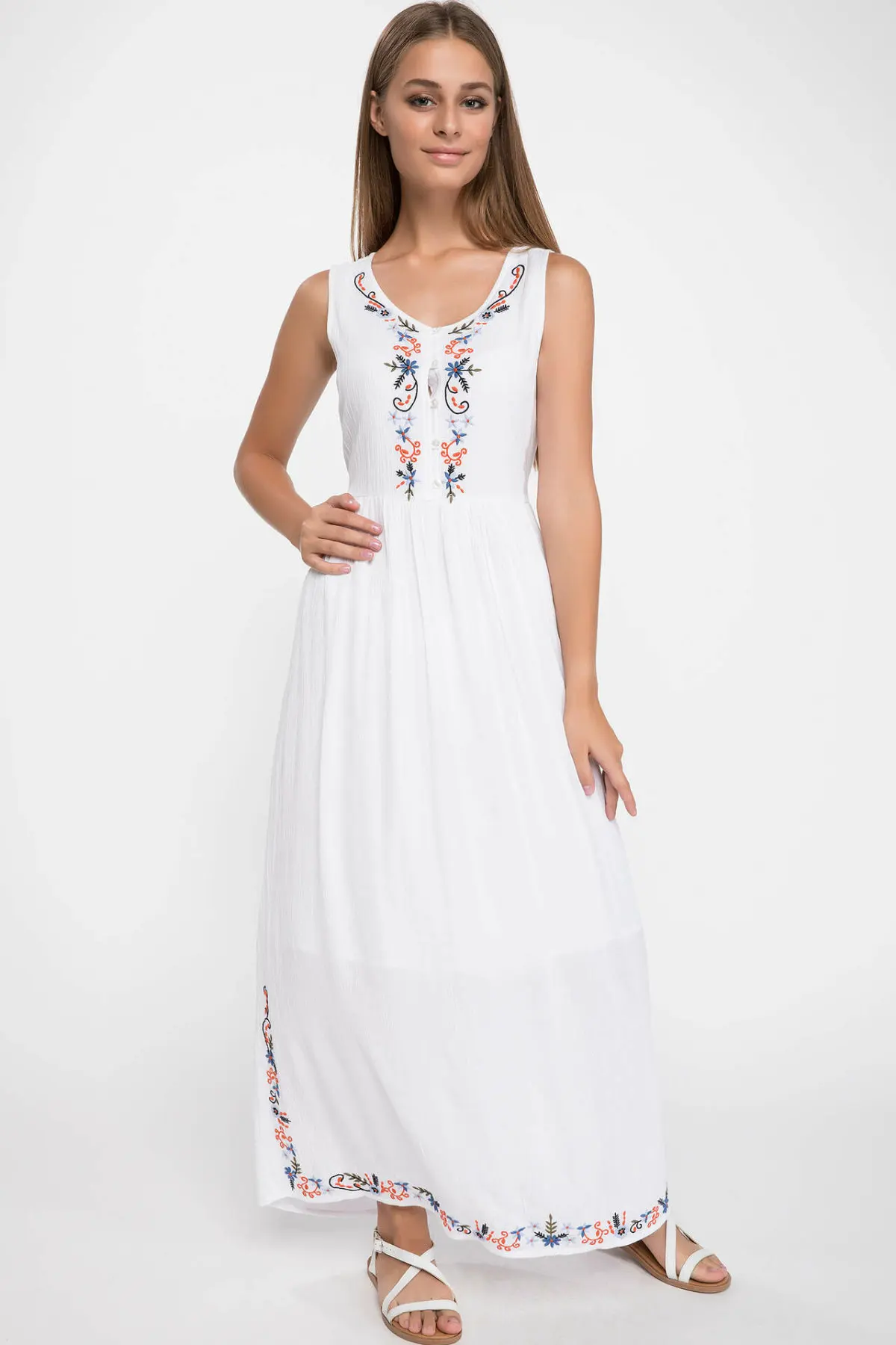 Женское длинное платье без рукавов DeFacto винтажное плиссированное с v образным