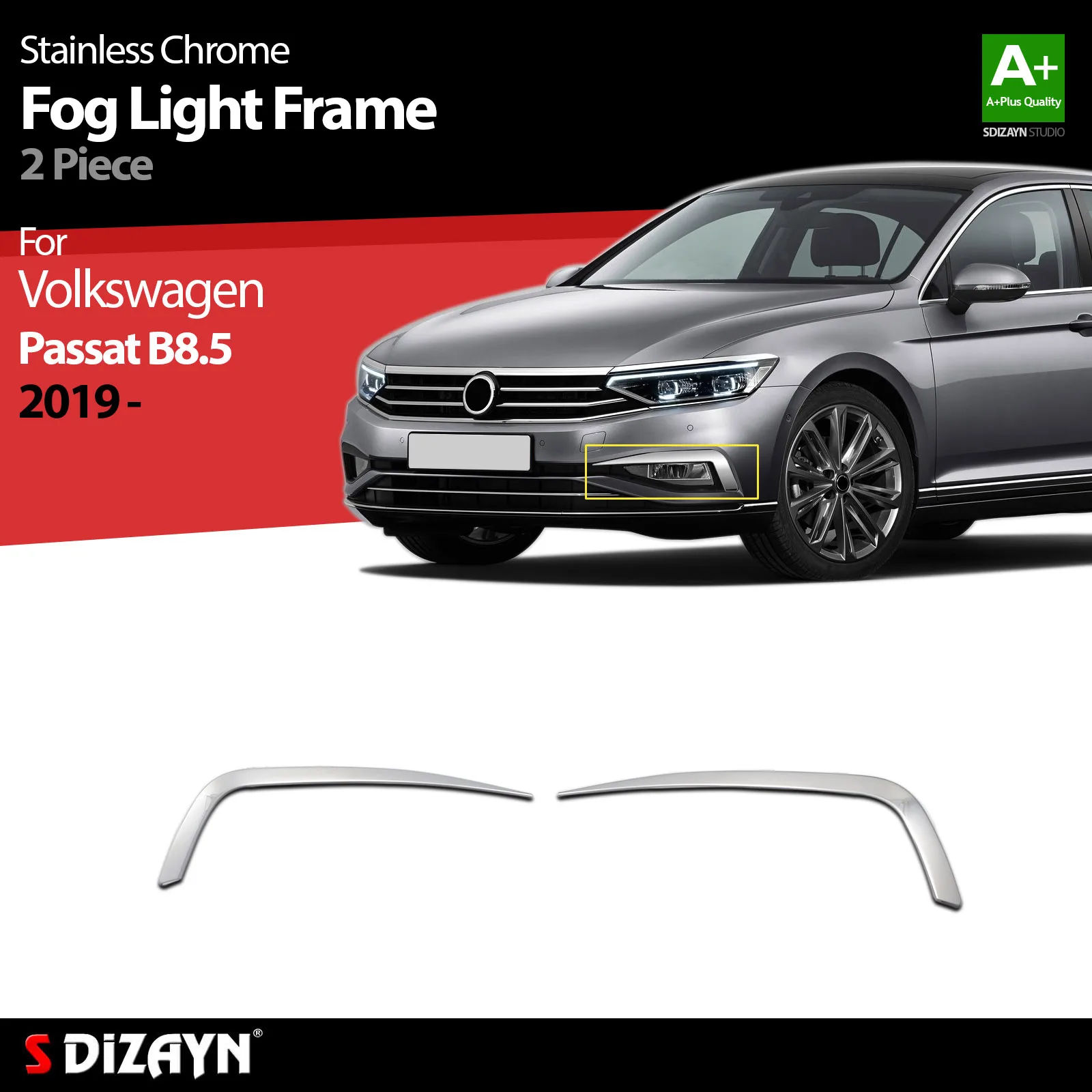 

S Dizayn For Volkswagen Passat B8 Chrome Fog Light Frame Stainless Steel 2 Pcs VW Exterior Car Accessories Parts Auto Products