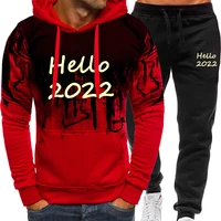 mens sweatsuits sets 2022 Fashion Lover Couple Sportwear Set Happy Together Printed Hooded Clothes 2PCS Set Hoodie and Pants Plus Size Hoodies Women mens lounge wear