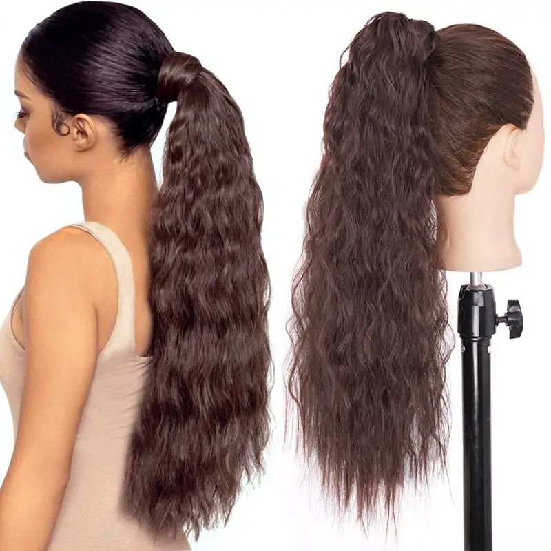 Волнистые Длинные Синтетические парики для конского хвоста верблюда Кукурузные